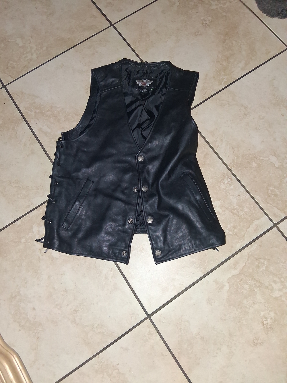 Black Leather Lace-Side Motorcycle Vest